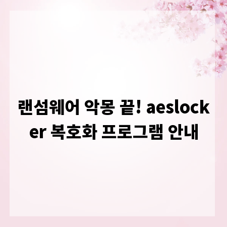 랜섬웨어 악몽 끝! aeslocker 복호화 프로그램 안내