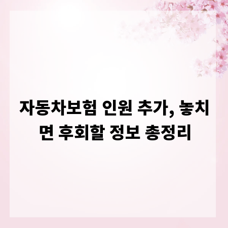 자동차보험 인원 추가, 놓치면 후회할 정보 총정리